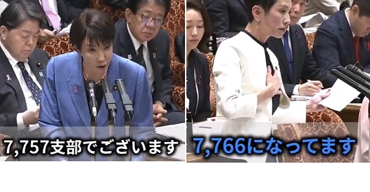 【悲報】 今日の予算委員会 蓮舫さん「自民党の地方支部はどれだけありますか！」総理「7,757支部でございます」 蓮舫「え！総務省からいただいた...